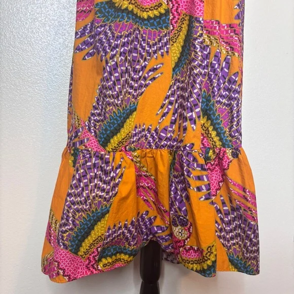FARM RIO Macaw Puff-Sleeve Orange Midi Dress Size Large‎